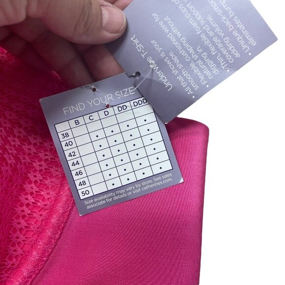 Catherines Underwire T-shirt Bra Floral Hot Pink Fuchsia Lace Textured NEW 50C - Picture 4 of 10